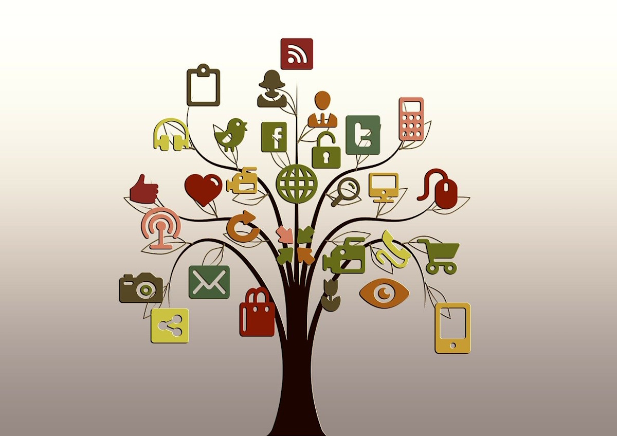 Illustration of various social media icons connected in a network